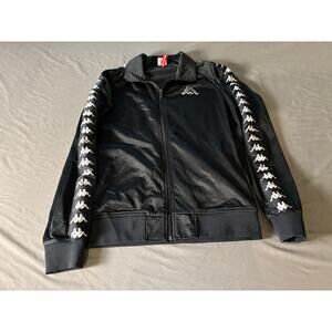 Kappa Track Jacket Women’s L Black Full Zip Logo Tape Sleeves Athletic sports